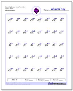 SpaceShip Division Worksheet Focus Remainders Level GFours