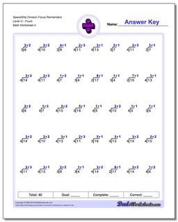 SpaceShip Division Worksheet Focus Remainders Level GFours