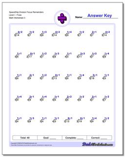 SpaceShip Division Worksheet Focus Remainders Level IFives