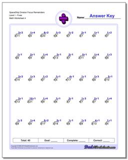 SpaceShip Division Worksheet Focus Remainders Level IFives