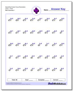 Division Worksheet SpaceShip Focus Remainders Level JFives