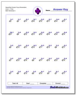 SpaceShip Division Worksheet Focus Remainders Level JFives