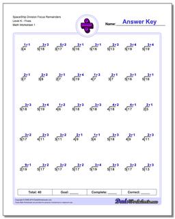 Division Worksheet SpaceShip Focus Remainders Level KFives
