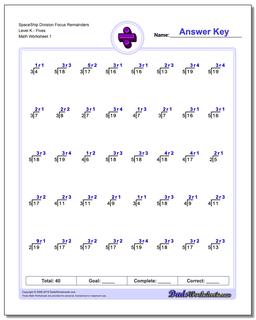 Division Worksheet SpaceShip Focus Remainders Level KFives