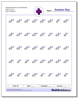 SpaceShip Division Worksheet Focus Remainders Level KFives