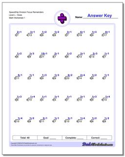 Division Worksheet SpaceShip Focus Remainders Level LSixes