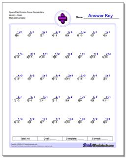 SpaceShip Division Worksheet Focus Remainders Level LSixes /worksheets/division.html