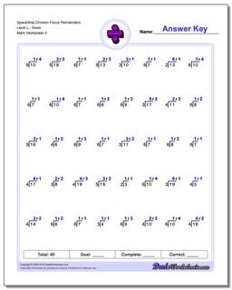 SpaceShip Division Worksheet Focus Remainders Level LSixes