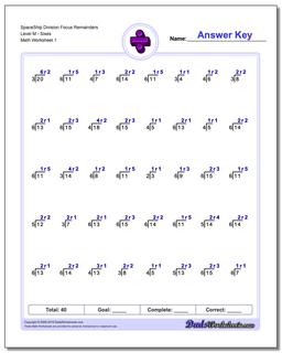 Division Worksheet SpaceShip Focus Remainders Level MSixes