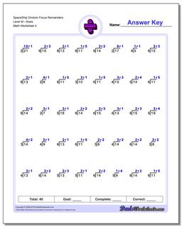 SpaceShip Division Worksheet Focus Remainders Level MSixes