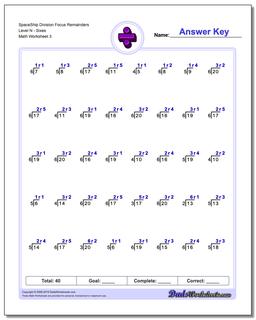 SpaceShip Division Worksheet Focus Remainders Level NSixes