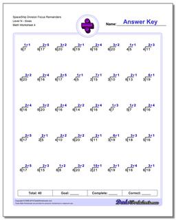 SpaceShip Division Worksheet Focus Remainders Level NSixes