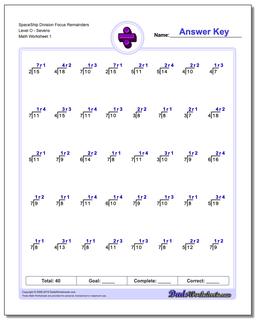 Division Worksheet SpaceShip Focus Remainders Level OSevens