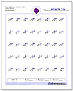 Division Worksheet SpaceShip Focus Remainders Level PSevens