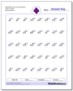 SpaceShip Division Worksheet Focus Remainders Level PSevens