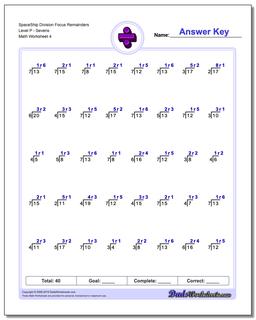 SpaceShip Division Worksheet Focus Remainders Level PSevens