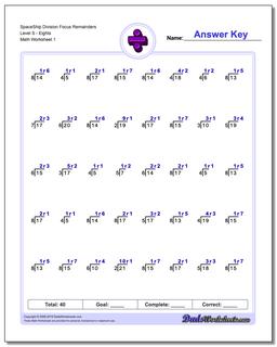 Division Worksheet SpaceShip Focus Remainders Level SEights