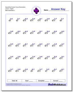 SpaceShip Division Worksheet Focus Remainders Level SEights /worksheets/division.html