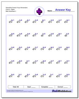 SpaceShip Division Worksheet Focus Remainders Level SEights