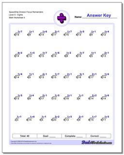 SpaceShip Division Worksheet Focus Remainders Level SEights