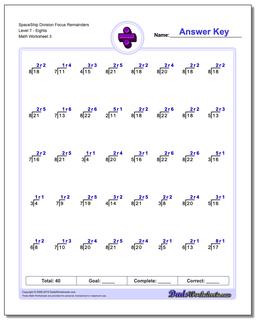 SpaceShip Division Worksheet Focus Remainders Level TEights