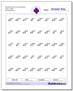 SpaceShip Division Worksheet Focus Remainders Level TEights