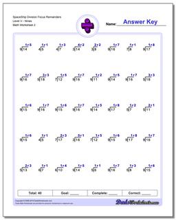 SpaceShip Division Worksheet Focus Remainders Level VNines /worksheets/division.html