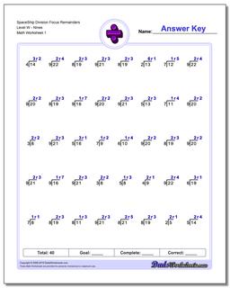 Division Worksheet SpaceShip Focus Remainders Level WNines