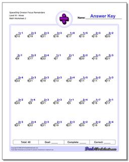 SpaceShip Division Worksheet Focus Remainders Level WNines /worksheets/division.html