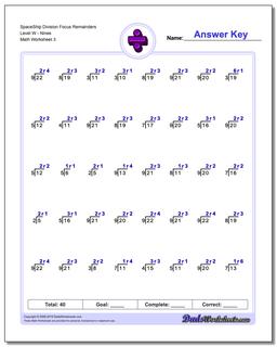 SpaceShip Division Worksheet Focus Remainders Level WNines