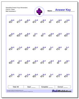 SpaceShip Division Worksheet Focus Remainders Level WNines