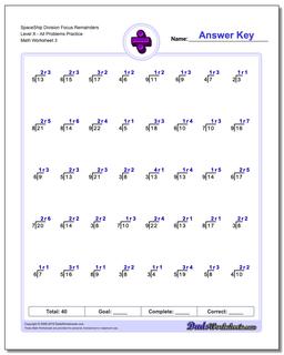 SpaceShip Division Worksheet Focus Remainders Level XAll Problems Worksheet Practice