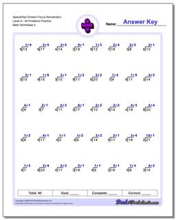 SpaceShip Division Worksheet Focus Remainders Level XAll Problems Worksheet Practice