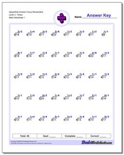 Division Worksheet SpaceShip Focus Remainders Level UNines