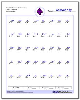 Division Worksheet SpaceShip with Remainders Level GSeventies