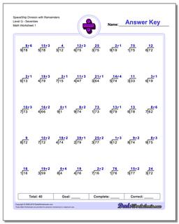 Division Worksheet SpaceShip with Remainders Level GSeventies