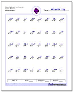 SpaceShip Division Worksheet with Remainders Level GSeventies /worksheets/division.html