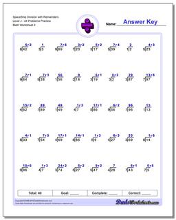 SpaceShip Division Worksheet with Remainders Level JAll Problems Worksheet Practice /worksheets/division.html