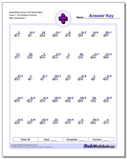 SpaceShip Division Worksheet with Remainders Level JAll Problems Worksheet Practice