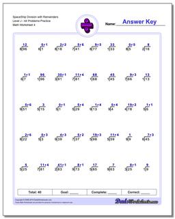 SpaceShip Division Worksheet with Remainders Level JAll Problems Worksheet Practice