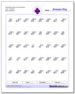 Division Worksheet SpaceShip with Remainders Level INineties