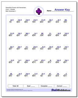 SpaceShip Division Worksheet with Remainders Level INineties