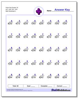 Facts Only Division Worksheet 18 42/7, 42/6, 35/7, 35/5 /worksheets/division.html