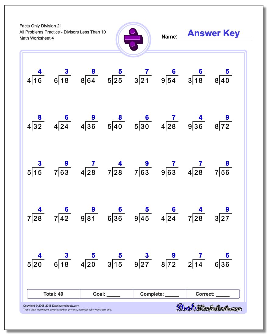 Facts Only Division Worksheet 21 All Problems Worksheet PracticeDivisors Less Than Worksheet 10