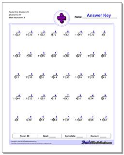 Facts Only Division Worksheet 23 Division by 11