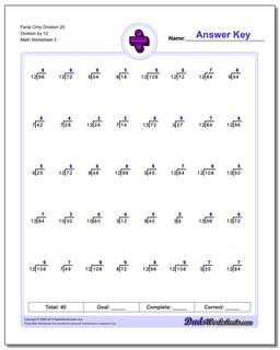 Facts Only Division Worksheet 25 Division by 12