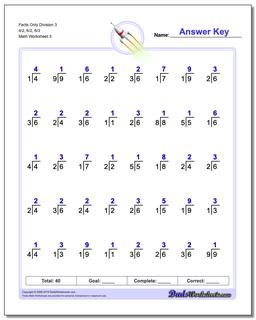 Facts Only Division Worksheet 3 4/2, 6/2, 6/3