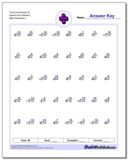 Facts Only Division Worksheet 29 Elevens and Twelves E /worksheets/division.html