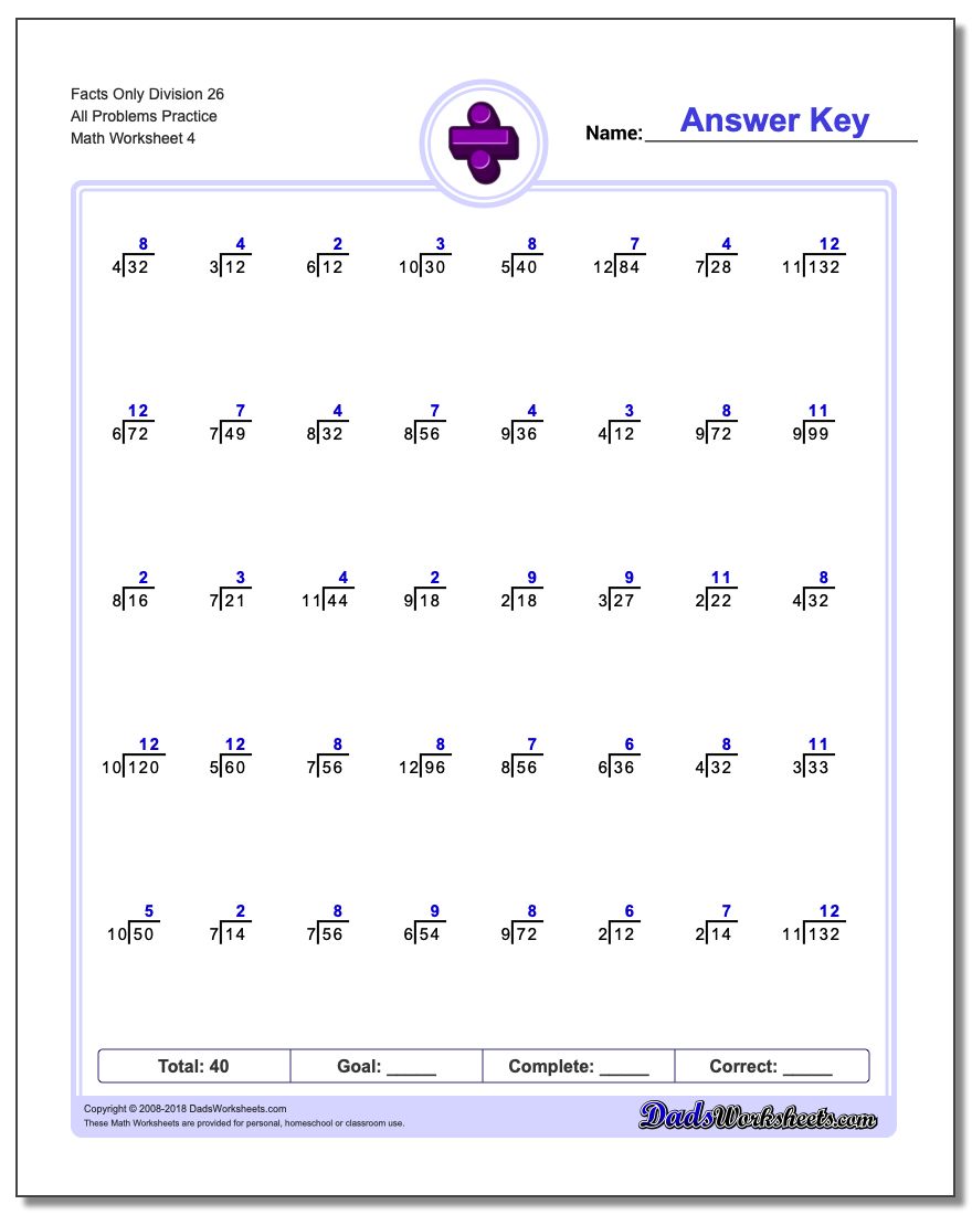 Facts Only Division Worksheet 26 All Problems Worksheet Practice