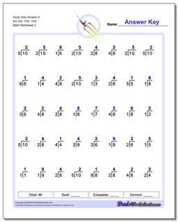 Facts Only Division Worksheet 4 8/2, 8/4, 10/2, 10/5 /worksheets/division.html